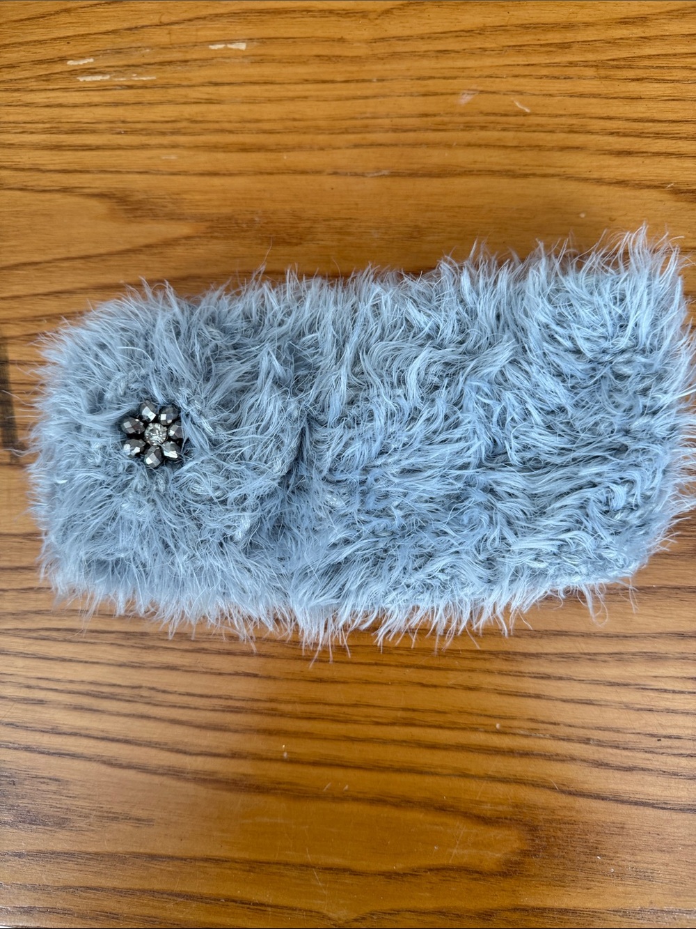 D&Y Fluffy Faux-Fur Grey Headband with Crystal Accent